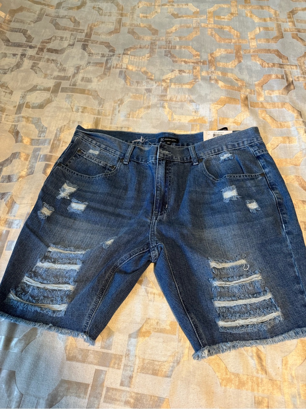 INC International Concepts Distressed Dark Blue Denim Jean Shorts